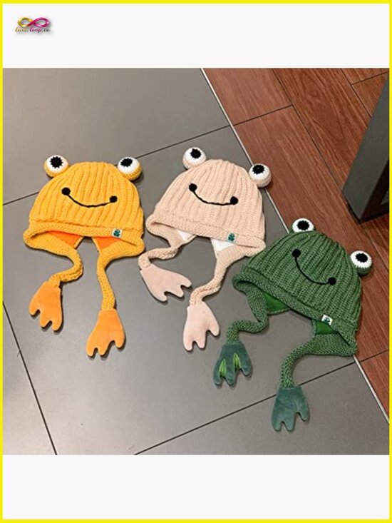 Cute Frog Hat Crochet Knitted Beanie Big Eye Winter Ear Protective